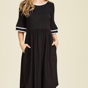 SOLID DOUBLE LAYER BELL SLEEVE DRESS